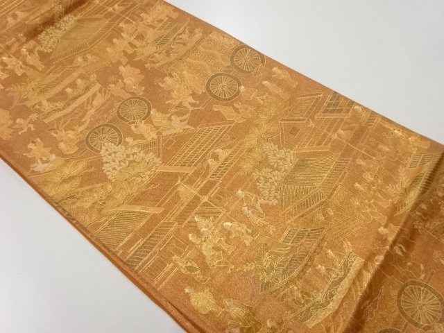 リサイクル　祭り風景模様織出し袋帯